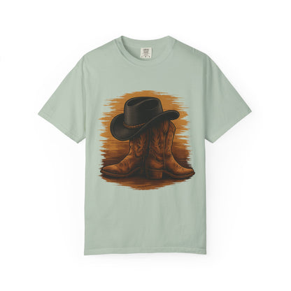 Cowboy Boots & Hat T-Shirt, Vintage Western Style Tee, Unisex Cowboy Apparel, Country Music Festival Shirt, Western Theme Gift