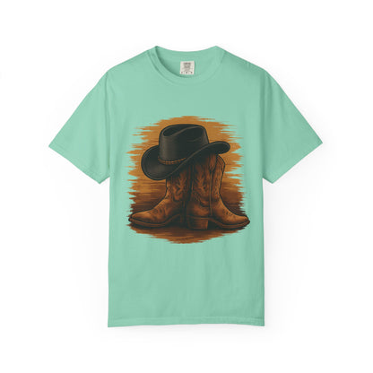 Cowboy Boots & Hat T-Shirt, Vintage Western Style Tee, Unisex Cowboy Apparel, Country Music Festival Shirt, Western Theme Gift
