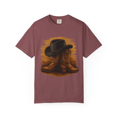 Cowboy Boots & Hat T-Shirt, Vintage Western Style Tee, Unisex Cowboy Apparel, Country Music Festival Shirt, Western Theme Gift