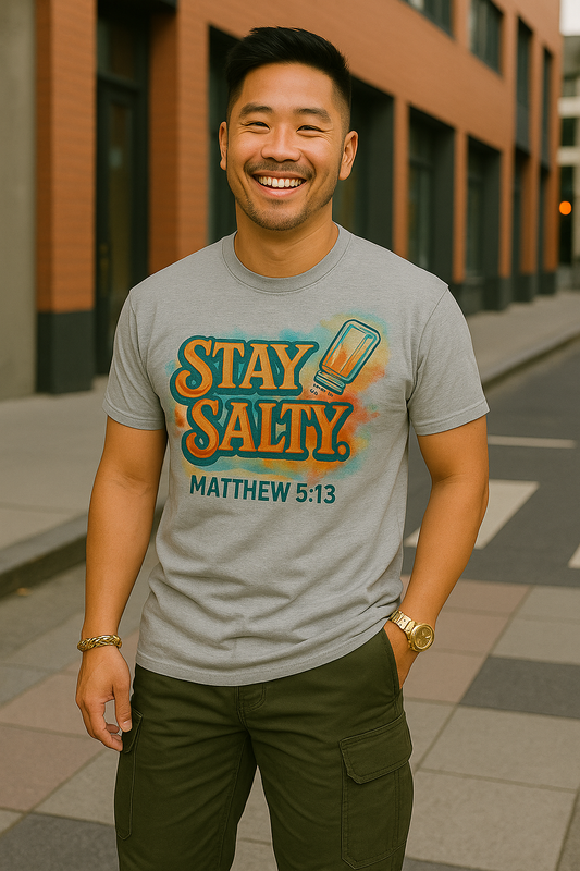 Stay Salty Unisex Garment-Dyed T-Shirt | Retro Christian Tee, Beach Vibes Shirt, Gift for Friends, Casual Summer Wear, Faith & Fun